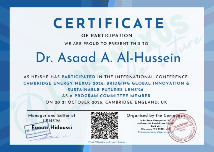 تدريسي من مركز الليزر والفوتونيات عضواً في لجنة علمية لمؤتمر كامبريدج للطاقة 2026 (LENS’26)…